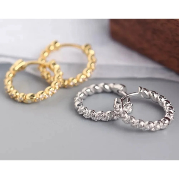 Gold Sparkling Hoop Earrings | Yellow Gold S925 - Picture 12 of 16